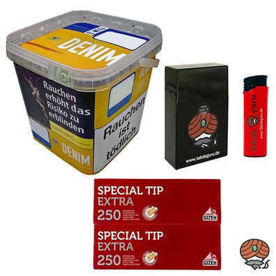 Denim Volumentabak Mega Box 210g Eimer, 500 Gizeh Extra Hülsen, Zubehör