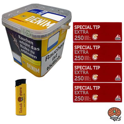 Denim Volumentabak Mega Box 210g Eimer + 1000 Gizeh Extra Hülsen + Zubehör