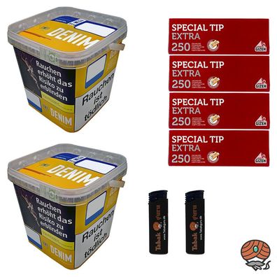 Denim Volumentabak Mega Box 2x 220g Eimer + 1000 Gizeh Extra Hülsen + Zubehör