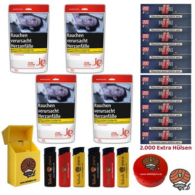 John Player JPS Volumentabak Zip Bag 4x 94g, Pall Mall Xtra Hülsen, Zubehör