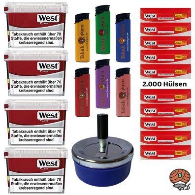 WEST Red Volumentabak Mega Box 4x 115g, 2000 Red Hülsen, Drehaschenbecher