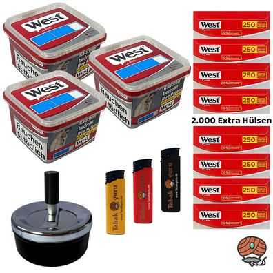 West Red Tabak/Volumentabak Giga Box 3x 160g, 2000 Extra Hülsen, Drehascher