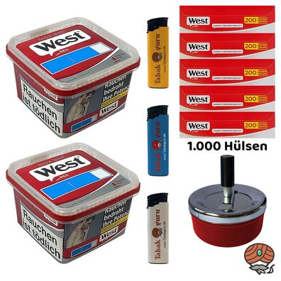 West Red Tabak/Volumentabak Giga Box 2x 160g, 1000 West Red Hülsen, Zubehör