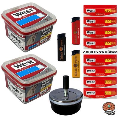 West Tabak/Volumentabak Giga Box 2x 160g, 2000 Extra Hülsen, Drehascher