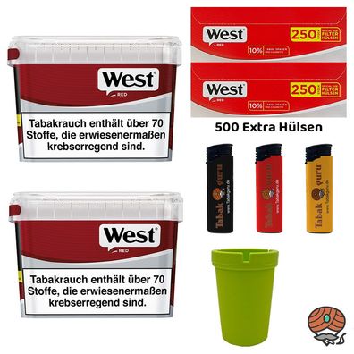 West Red/Rot Volumentabak Mega Box 2x 115g, Extra Hülsen, Aschenbecher, Feuerz