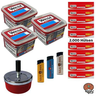 West Red Tabak/Volumentabak Giga Box 3x 160g, 2000 West Red Hülsen, Zubehör
