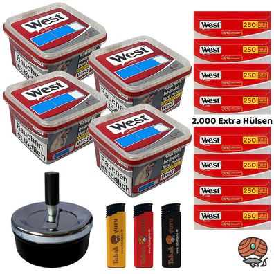 West Red Tabak/Volumentabak Giga Box 4x 160g, 2000 Extra Hülsen, Zubehör