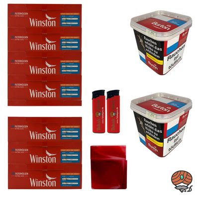 Burton Red Volumentabak MEGA Box 2x 270g, 1750 Winston Extra Hülsen, Zubeh