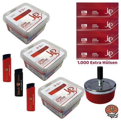 John Player Special Red/Rot Tabak Mega Box 3x 130g, JPS Extra Hülsen, Zubehör