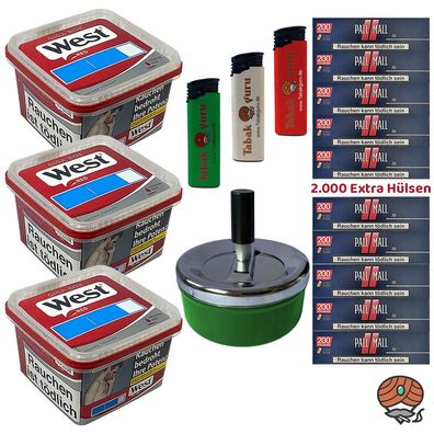 West Red Tabak/Volumentabak Giga Box 3x 160g, Red Xtra Hülsen, Zubehör