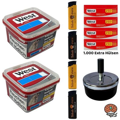 West Red Tabak/Volumentabak Giga Box 2x 160g, 1000 Extra Hülsen, Zubehör