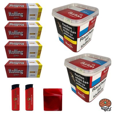 Burton Red/Rot Volumentabak MEGA Box 2x 270g, Rolling Extra Hülsen, Zubeh
