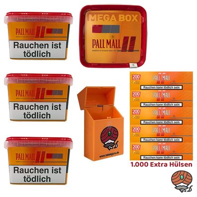 Pall Mall Allround Tabak Mega Box 4x 125g + Xtra Hülsen + Zigarettenbox
