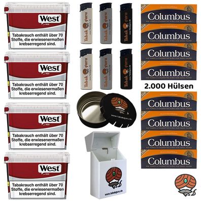 WEST Red/Rot Volumentabak 4x 110g, 2000 Columbus Hülsen, Zubehör