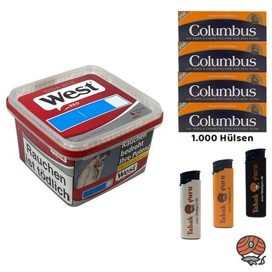 West Red/Rot Volumentabak 160g Giga Box, 1000 Columbus Hülsen, Feuerzeuge