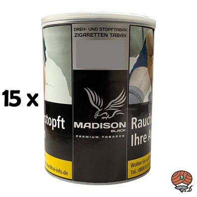 Madison Black/Schwarz 15x 120g Dose Premium Tobacco Zware Drehtabak/Stopftabak