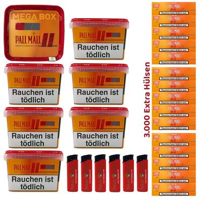 Pall Mall Allround Tabak Mega Box 7x 125g, Allround Xtra Hülsen, Feuerzeuge