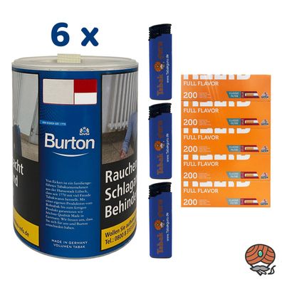 Burton Blue/Blau Volumentabak Dose 6x 65g, 1000 Gizeh Full Flavor Hülsen