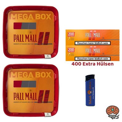 Pall Mall Allround Tabak Mega Box 2x 125g, 400 Xtra Filterhülsen, Feuerzeug