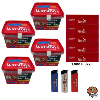 Winston Red/Rot Volumentabak Mega Box 4x 125g, Winston Hülsen, Feuerzeuge