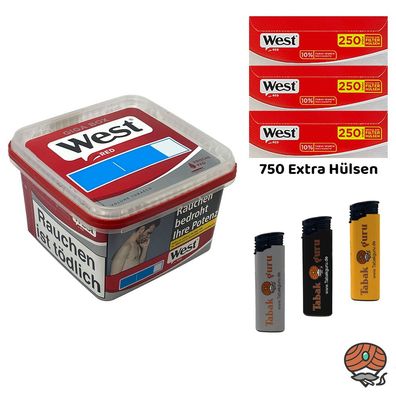 West Red/Rot Tabak 160g Giga Box + 750 West Rot Extra Hülsen + Feuerzeuge