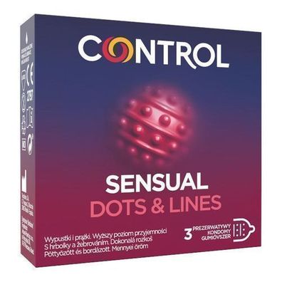 Control Sensual Dots & Lines gerippte und genoppte Kondome, 3 Stueck