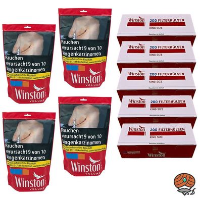 Winston Red/Rot Tabak/Volumentabak Beutel 4x 105g + 1000 Winston Filterhülsen