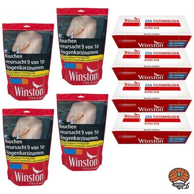 Winston Red/Rot Tabak Beutel 4x 105g Volumentabak + 1000 Winston Extra Filterhülsen