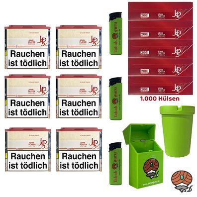 JPS/John Player Just Red Tabak 6x 36g, JPS Hülsen, Feuerz., Aschenbecher, Box