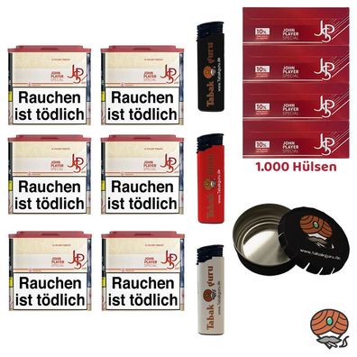 JPS/John Player Just Red Tabak 6x 36g, JPS Extra Hülsen + Zubehör
