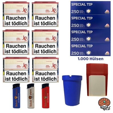 JPS/John Player JUST Red Tabak 6x 36g, 1000 Hülsen, Aschenbecher, Flip Case