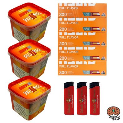 Pall Mall Maxi Box 3x 310g Tabak/Volumentabak, Gizeh Full Flavor Hülsen, Feue