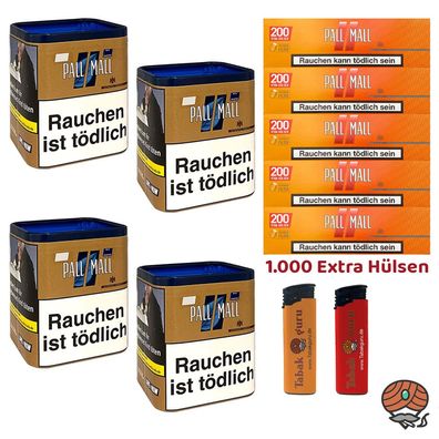 Pall Mall Authentic Blue/Blau Tabak XXL Dose 4x 80g, Allround Xtra Hülsen