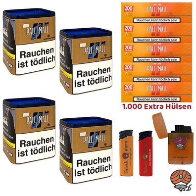 Pall Mall Authentic Blue/Blau Tabak Dose 4x 71g, Allround Xtra Hülsen,