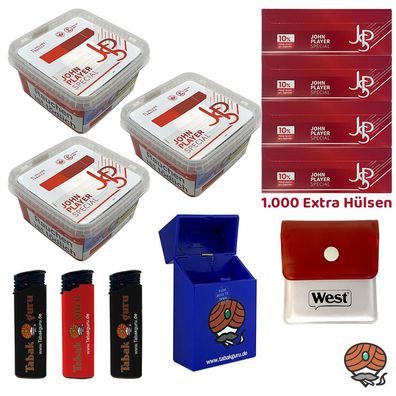 JPS/John Player Special Volumentabak Mega Box 3x 130g, Extra Hülsen, Ascher