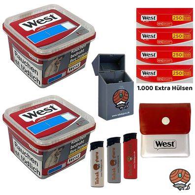 West Tabak/Volumentabak Giga Box 2x 160g, 1000 Extra Hülsen, Taschenascher