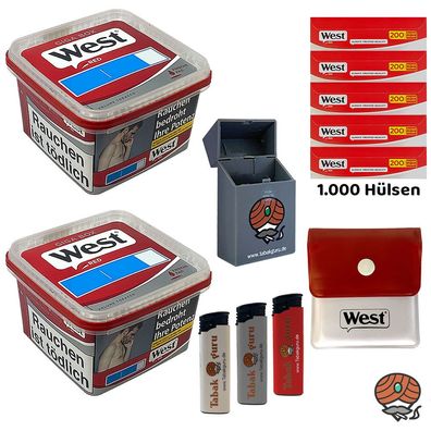 West Red Tabak/Volumentabak Giga Box 2x 160g, 1000 West Hülsen, Taschenascher