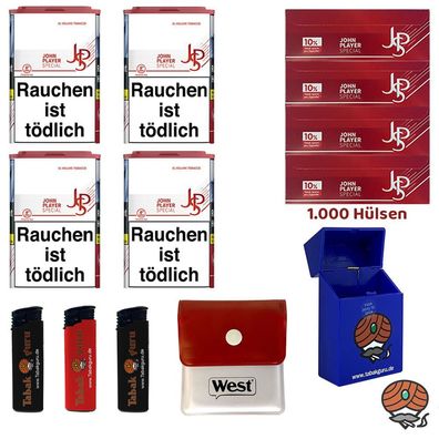 JPS John Player Special Rot XL Volumentabak 4x 56g Extra Hülsen Taschenascher