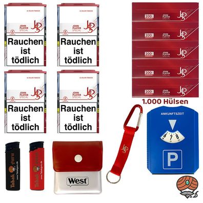 JPS John Player Special Rot XL Tabak Dose 4x 60g, Hülsen, West & JPS Gadgets