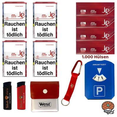 JPS John Player Special Red/Rot Tabak 4x 60g, Extra Hülsen, West & JPS Gadgets