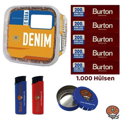 Denim GIGA Box Volumentabak 330g + 1000 Burton Hülsen + Taschenaschenbecher