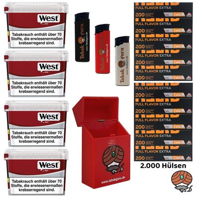 West Red Volumentabak Mega Box 4x 115g, Gizeh Full Flavor Extra Hülsen, Zubehör