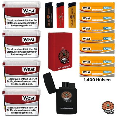 West Red Volumentabak Box 4x 115g, 1400 West Yellow Hülsen, Zubehör