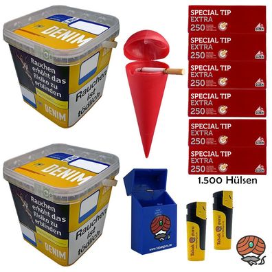 Denim Volumentabak Mega Box 2x 220g, Gizeh Special Tip Extra Hülsen Strandascher