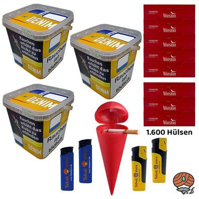 Denim Volumentabak Mega Box 3x 220g, Winston Hülsen, Strandascher, Zubehör