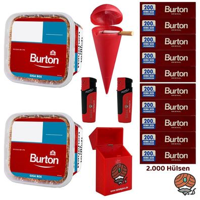 Burton GIGA Box Volumentabak 2x 400g, Hülsen, Strandascher, Feuerzeuge, Box