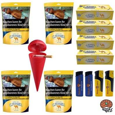 Camel Volumentabak Beutel 4x 96g, 800 Hülsen, Strandascher, Feuerzeuge