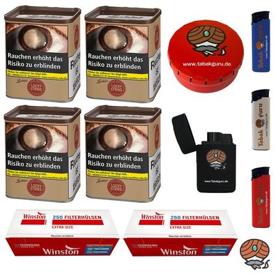 Lucky Strike Origins USA Red Tabak Dose 4x 64g, Winston Extra Hülsen, Zubehör