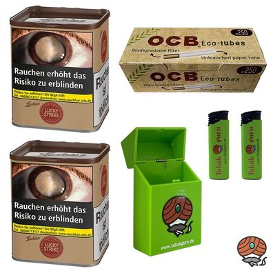 Lucky Strike Origins USA Red Tabak Dose 2x à 64g, OCB Eco Tubes Hülsen, Zubehör