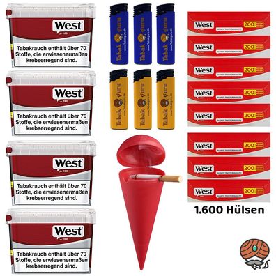 WEST Red Volumentabak Mega Box 4x 115g, 1600 West Hülsen, Strandascher